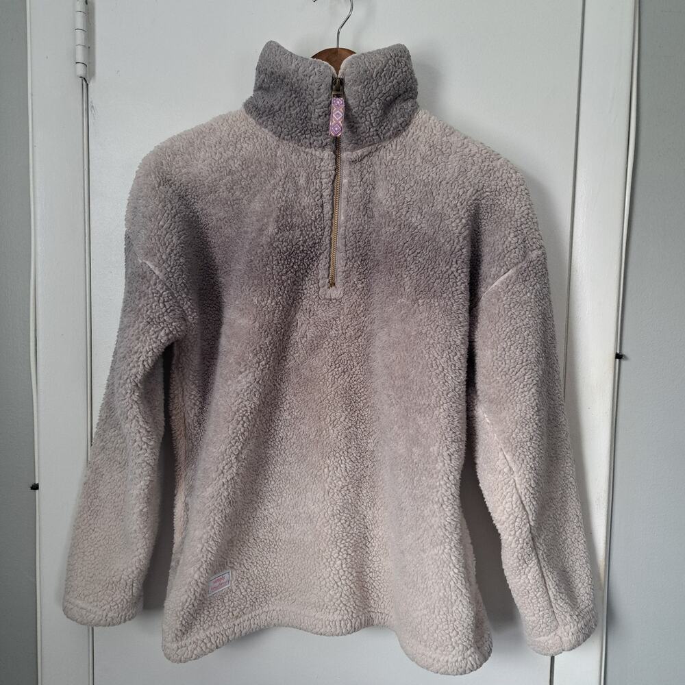 Simply Southern Ombre Sherpa 1/4 Zip Pullover Jacket Gray Women's Medium